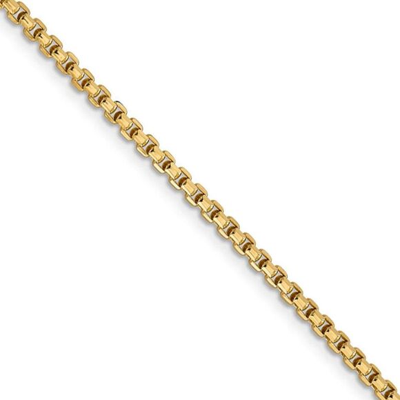 2.45mm 14k Yellow Gold Hollow Round Box Chain Necklace 24 Inch